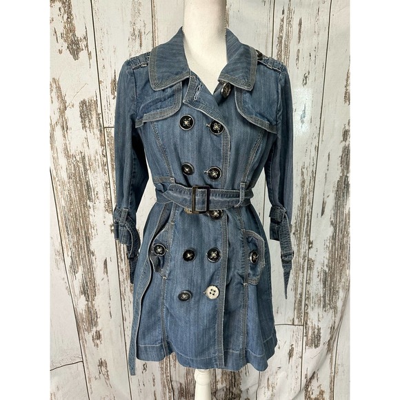 Christopher Jackets & Blazers - Christopher Banks Long Double Breasted Jean Jacket